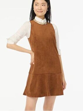 J. Crew Faux Suede Drop Waist Ruffle Mini Dress Sleeveless Tank Brown